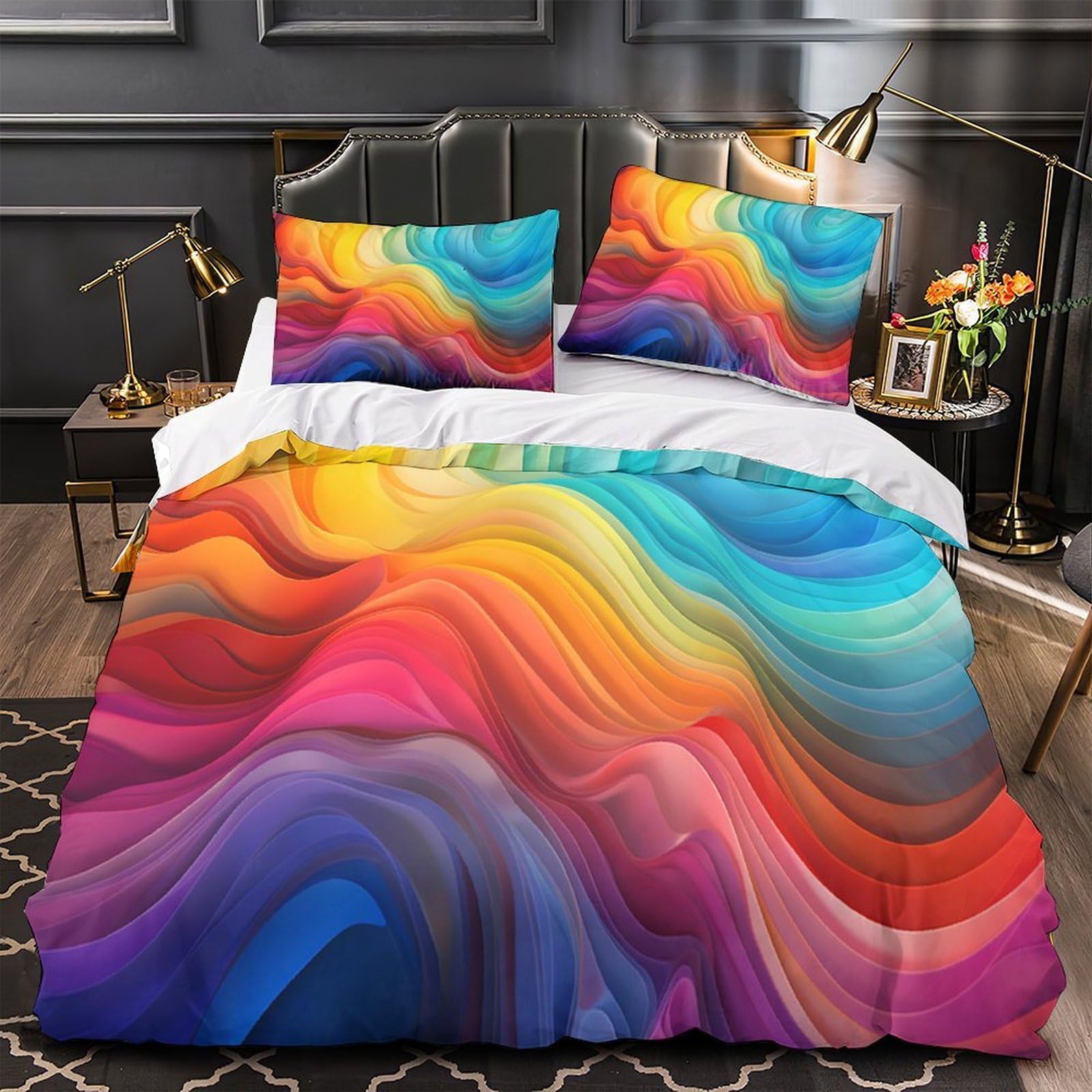 Abstract Waves Quilt Cover 3D Print Hypoallergenic 3PCs Bed Linen Hidden Zipper Colorful Digital Comforter Cover Luxury Breathable for Adults Teens Women Kids Girls Boys Youth King（220x240cm）