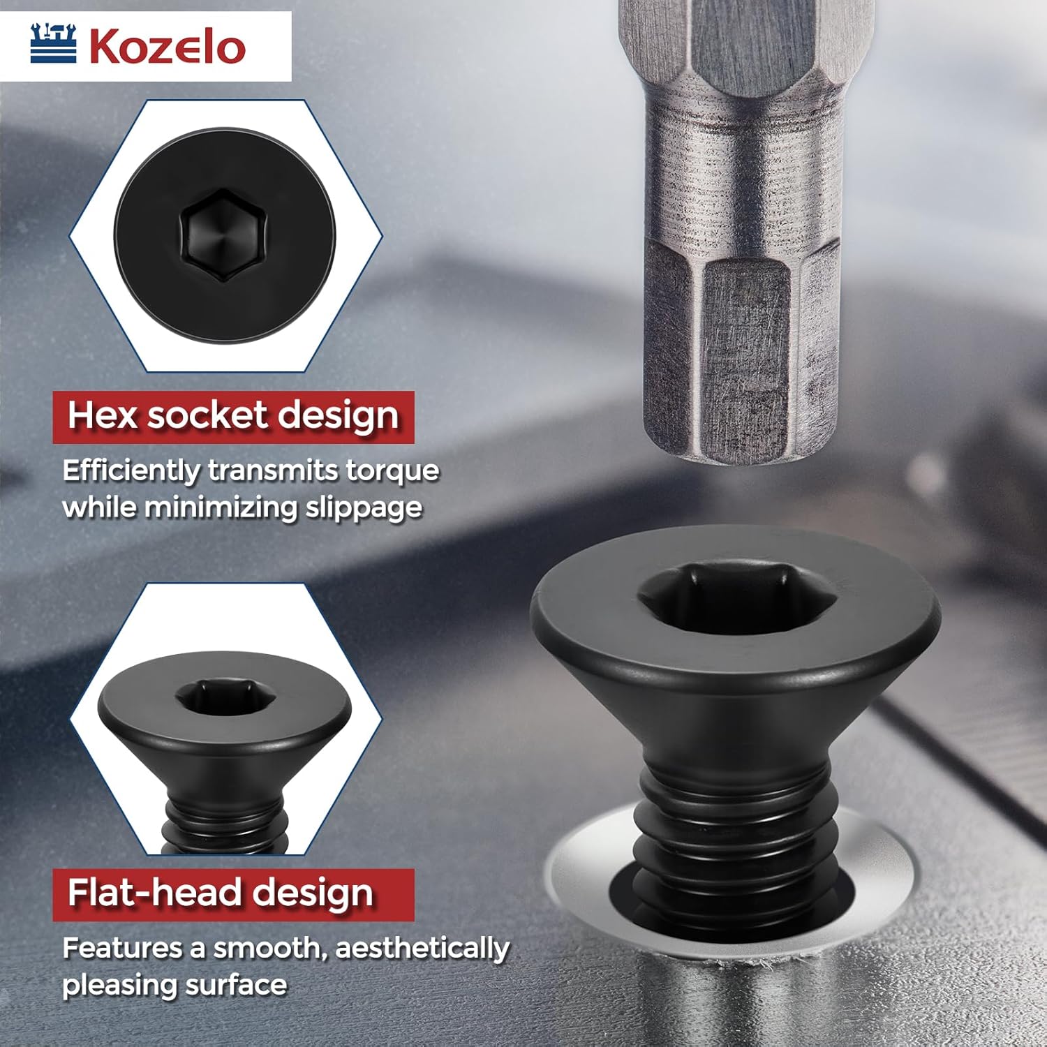 250Pcs Flat Head Socket Cap Screws - [#6x32x1-1/2], Carbon Steel Countersunk Bolts, Black, for Automotive, Furniture Repair, Industrial Equipment & Temporary Fixes