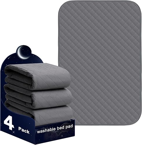 Almohadillas impermeables para cama de 24 x 36 pulgadas (paquete de 4), almohadillas de incontinencia para cama, almohadillas de cama lavables,