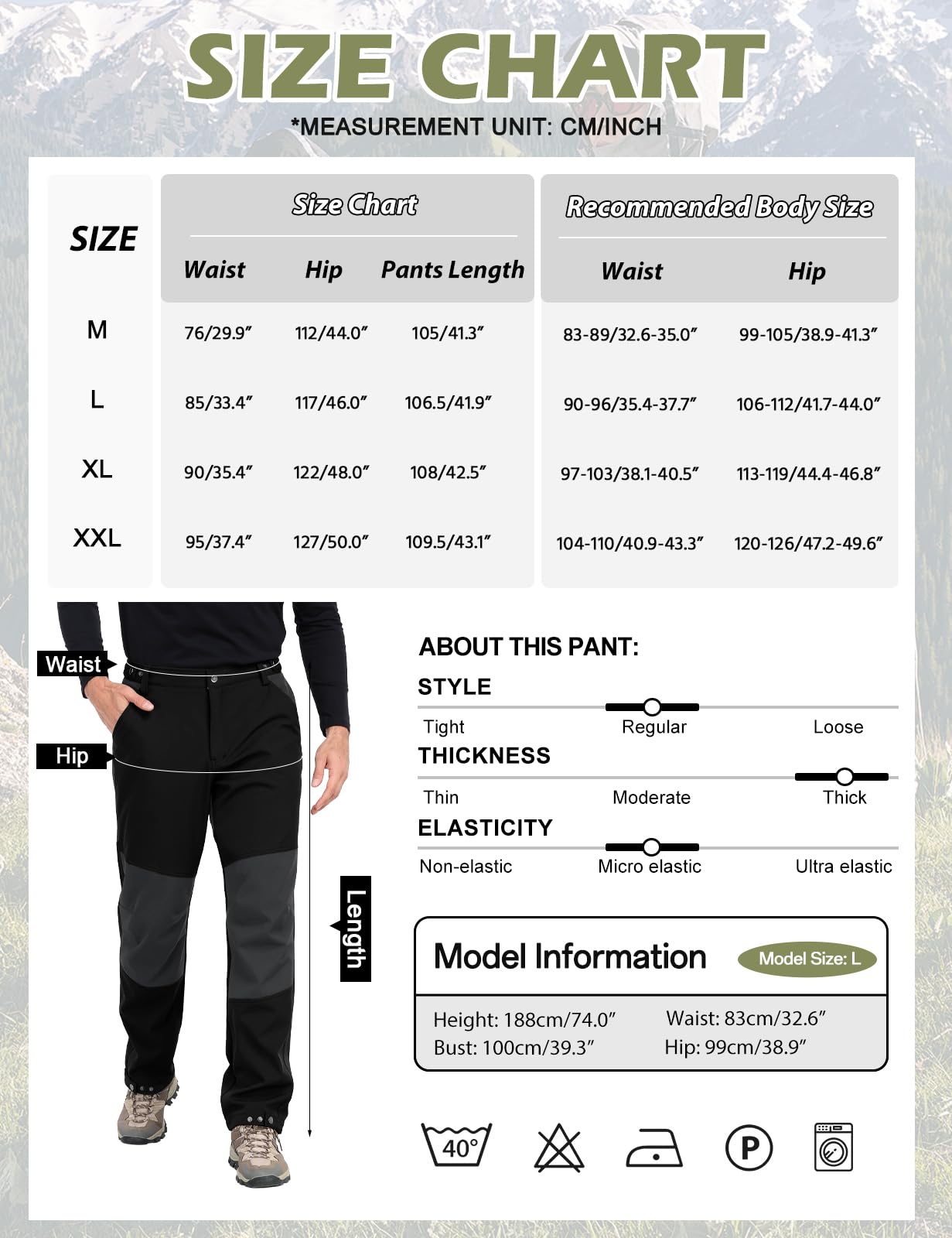 TOMEEK Pantalones Hombre Invierno Impermeable Outdoor Esquí Pantalón de Trabajo Hombre para Actividades Exteriores y Trabajos al Aire Libre Pantalón Bicicleta Senderismo Térmico