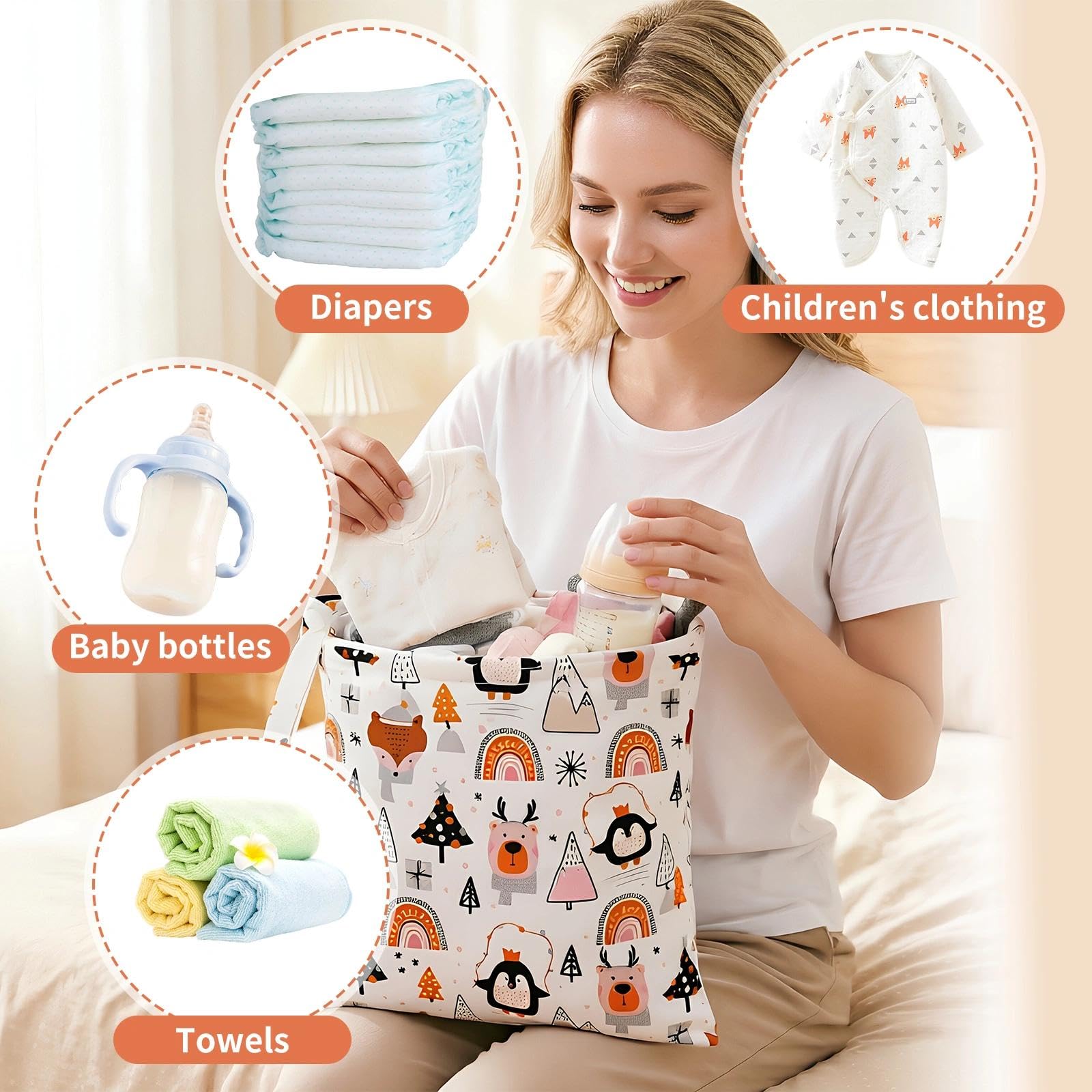 3 Piezas Bolsa Impermeable Bebe, Bolsa Reutilizable para Pañales de Tela, Bebé Reutilizable Impermeabilizan Bolsa con Cremallera para Nadar Fitness Acampar - 30x28,5 cm (Ballena,Arcoíris,Pingüino)