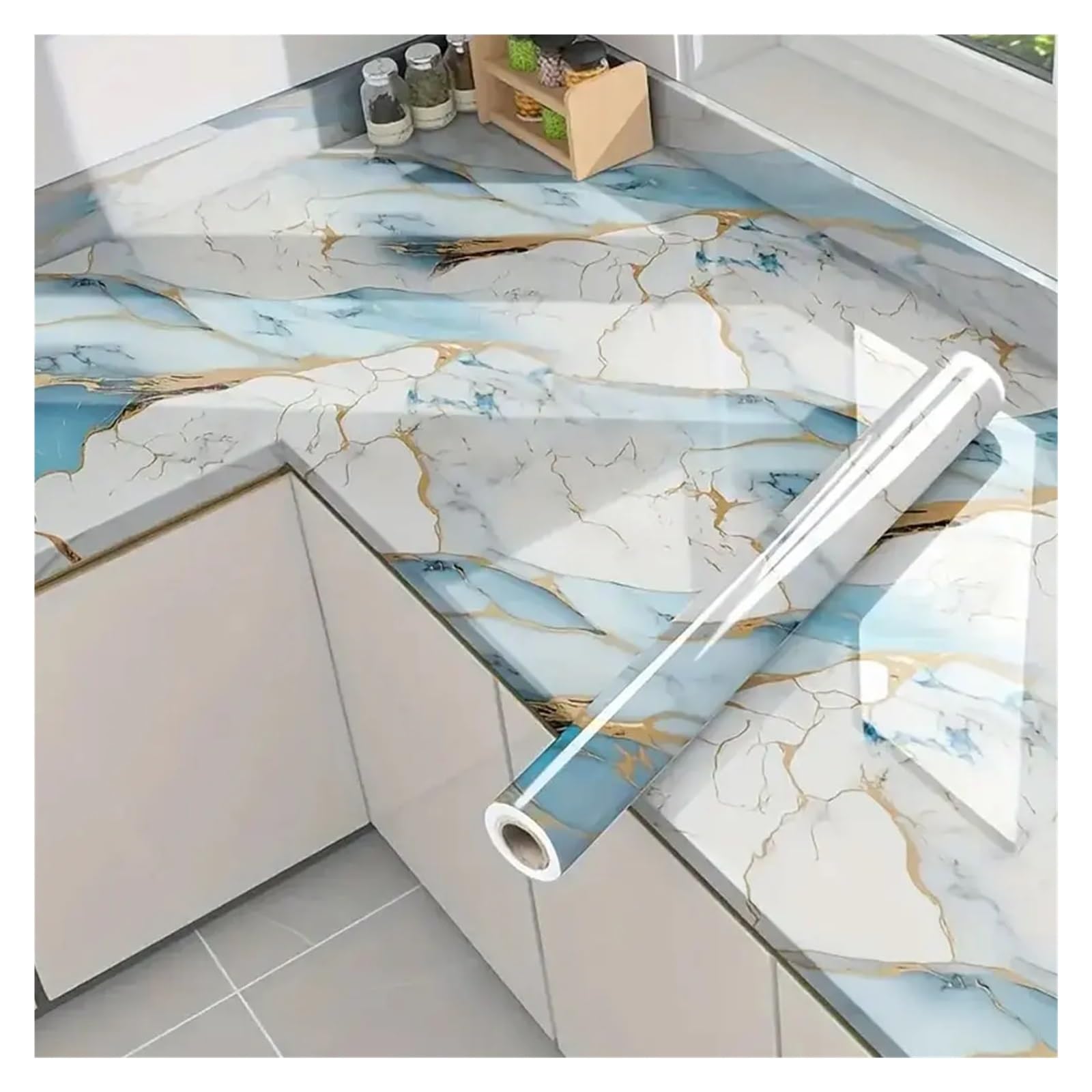 Kitchen Wallpaper 60cm Marble Wallpaper – Self-Adhesive, Waterproof, Oil-Proof Vinyl for Kitchen Countertops, Cabinets & Stove Backsplash