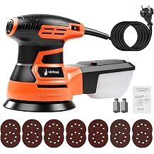 Random Orbital Sander 125 mm 350 W Sander 6 Stage Speed Control up to 13000 rpm with Dust Catcher and 14 Sandpaper for Woodworking Polishing and Sanding