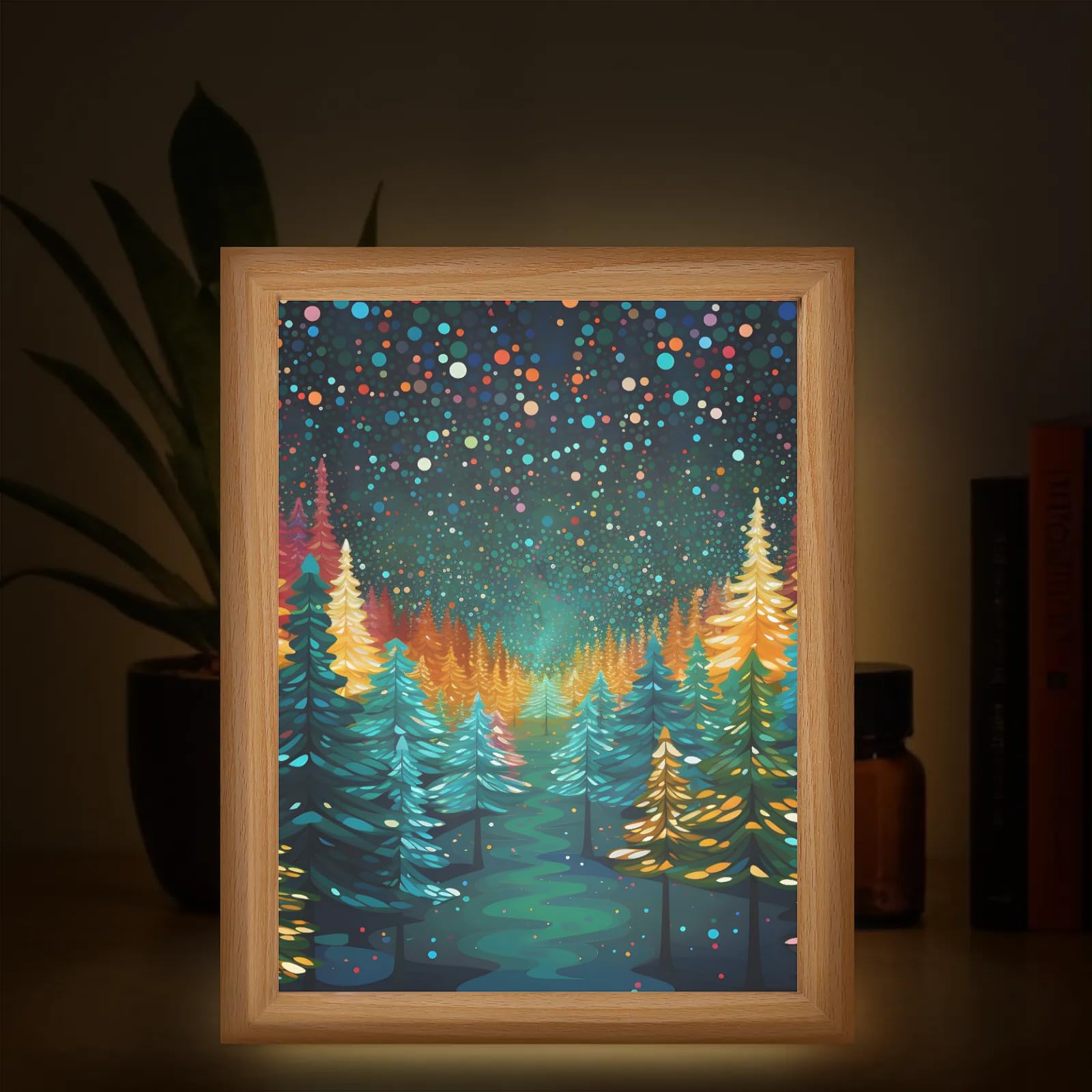 Light Up Painting, Autumn Forest Wall Art Picture Light Watercolor Forest Light Up Desktop Art Decor, 10 Brightness, USB Powered, 3 Lighting Modes, Anxiety Relief Gift for Bedroom Home - Without Frame