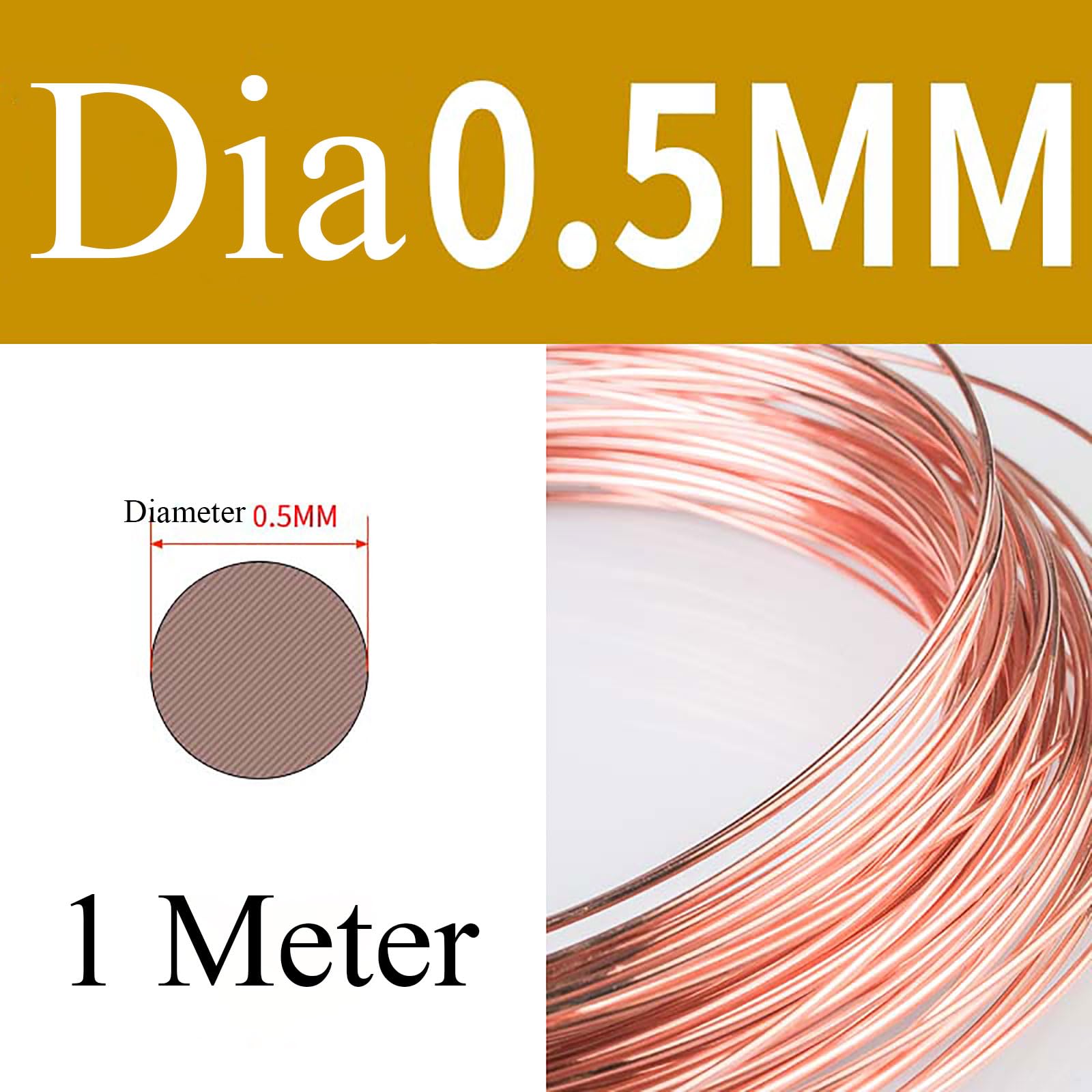 COYOUCO Copper Wire, 0.2/0.3/0.4/0.5Mm Diameter, 1M Length, Bare Solid Copper Wire for Crafting, Jewelry, Electrical, Industry,0.5mm*1m