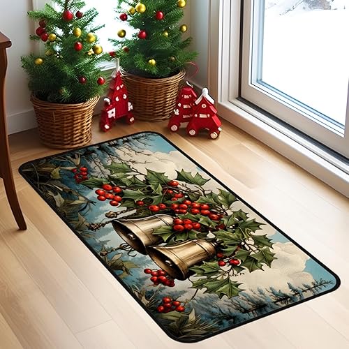 Miniatura 7 de Alfombra lavable de 20 x 40 pulgadas, diseño de bayas rojas para baño, pasillo, cocina, decoración del piso del hogar