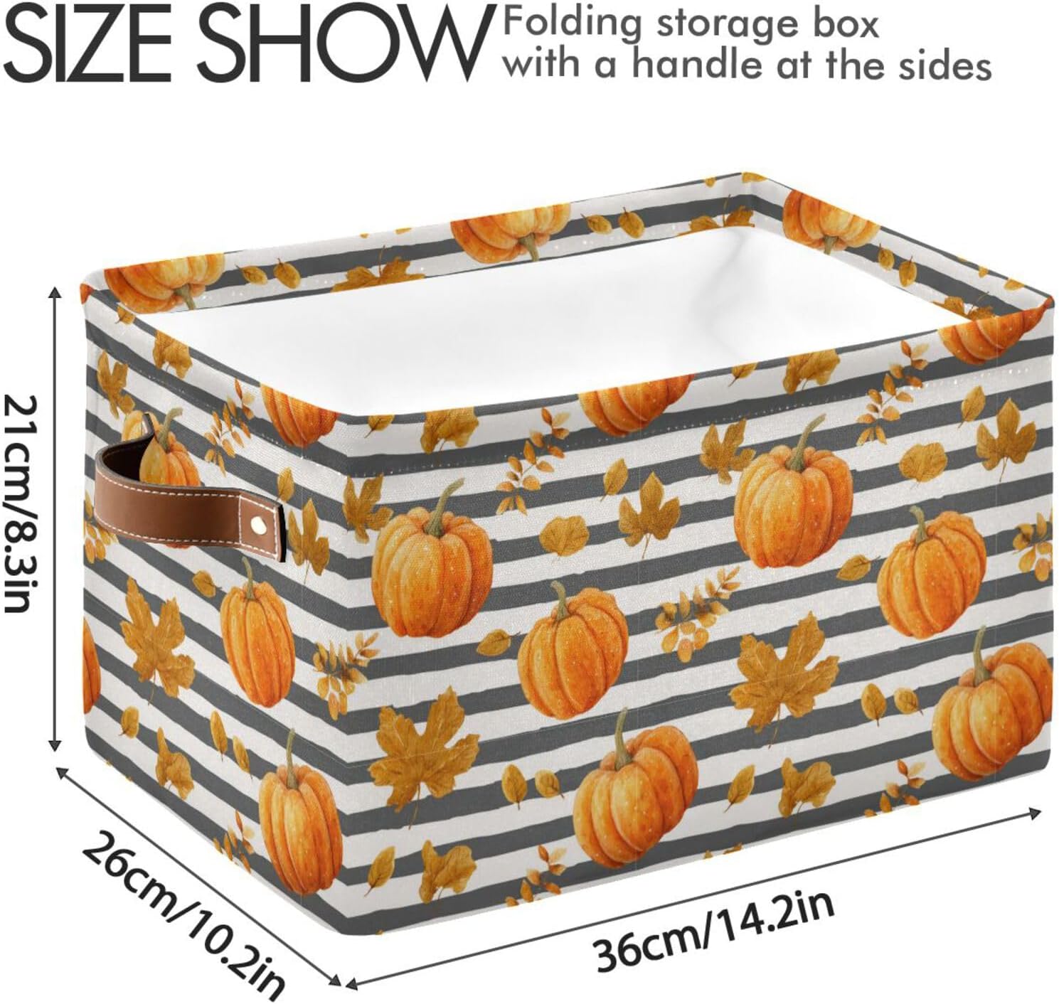 Aslsiy Autumn Pumpkins Toy Storage Basket Fall Maple Nursery Bins Collapsible Storage Cube Clothes Organizer Baby Toy Box with Handles for Home Closet Toys Blankets 1 Pcs