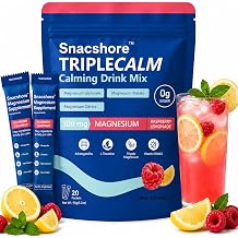 TripleCalm Cortisol Reducer Super Drink Mix with Magnesium Glycinate for Sleep & Stress Relief,Magnesium Citrate,Magnesium Malate,Ashwagandha,L-Theanine,Vitamin D3 K2,Raspberry Lemonade,20 Packs