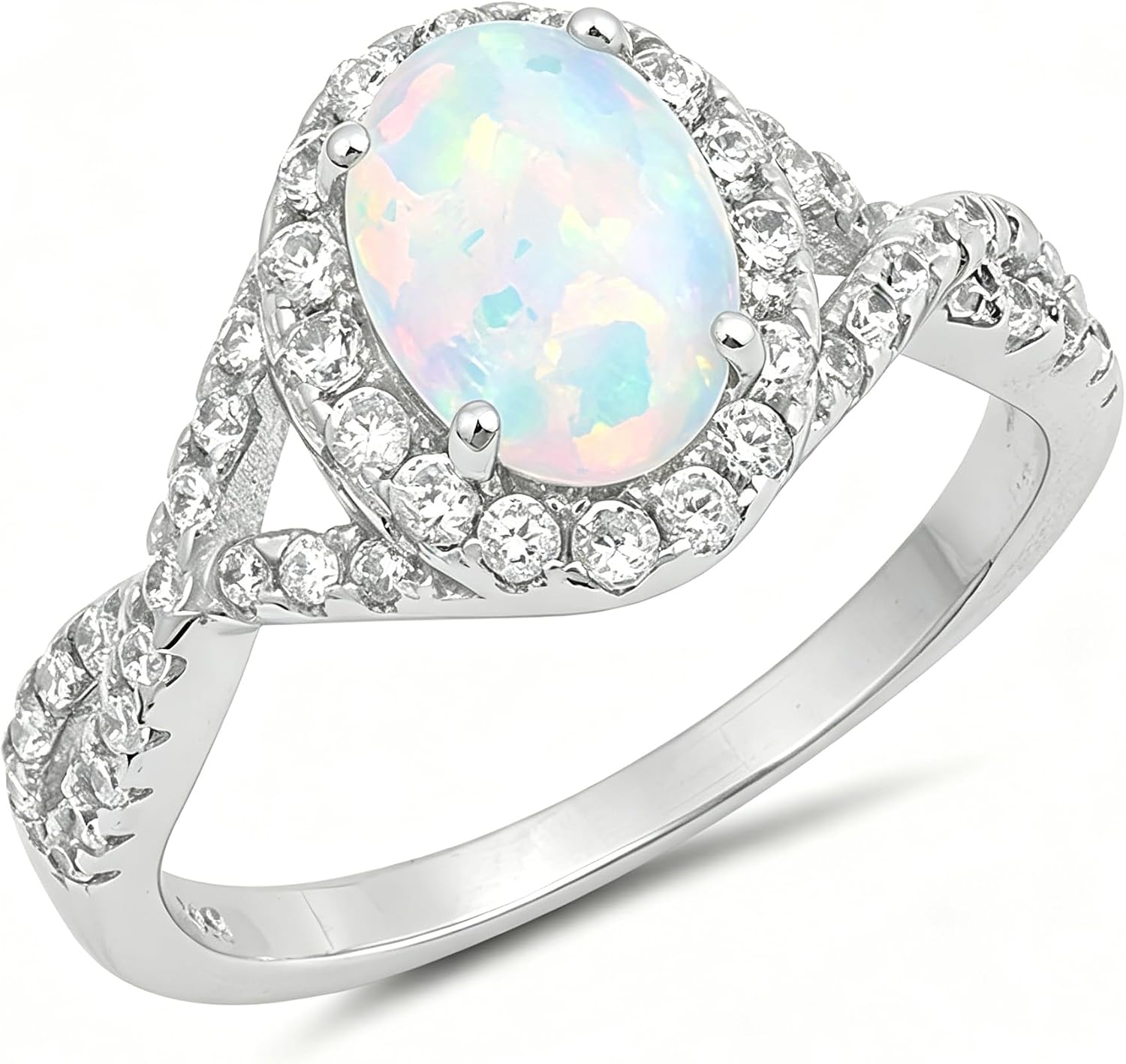 Auldey 925 Sterling Silver Engagement Rings for Women 1.5ct Oval Shaped Halo Opal with Moissanite Engagement Ring October Birthstone Opal Ring For Her Infinity Anniversary Promise Ring