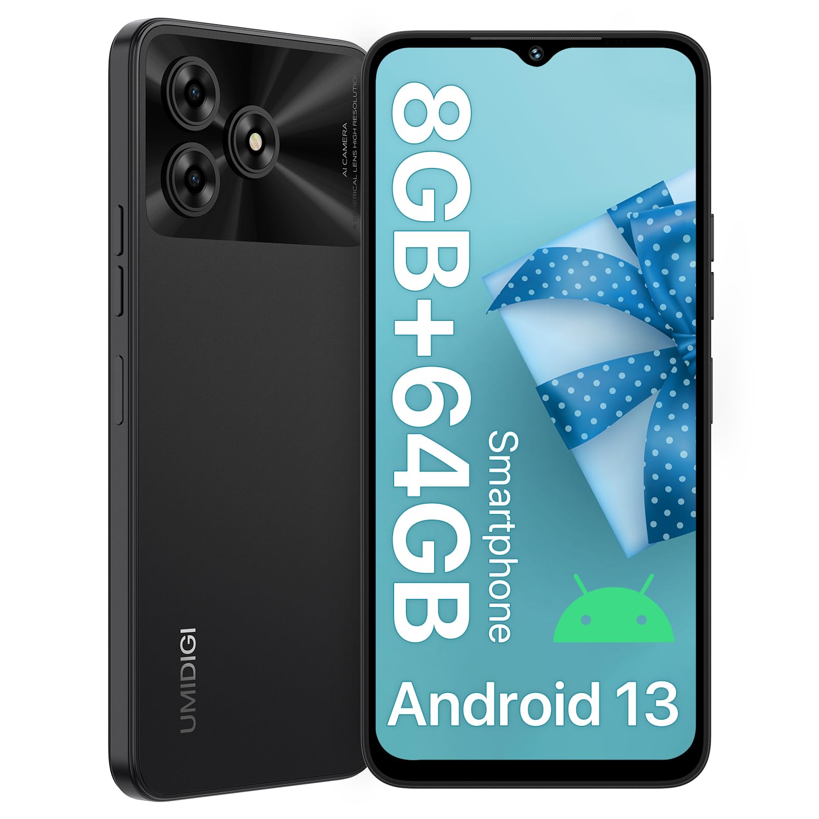 UMIDIGI G5A Mobile Phones(2024),8GB+64GB/1TB,5000mAh,Android 13 Smartphone,MTK Helio A22 Processor,6.52HD+Screen,13MP+5MP Night Mode Camera,4G Dual SIM/Face ID/GPS/OTG/Type-C(Black)