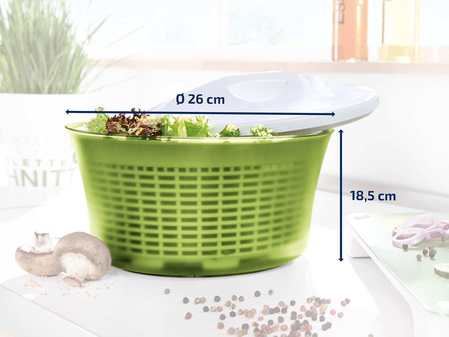 Leifheit Comfortline Signature Salad Spinner – Ergonomic Left/Right-Handed Spin, Non-Slip Base, Fast Gentle Drying, Multi-Use Bowl for Serving, Durable Hygienic White Plastic Design