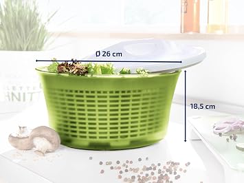 Leifheit Comfortline Signature Salad Spinner Ergonomic Left/Right-Handed Spin, Non-Slip Base, Fast Gentle Drying, Multi-Use Bowl for Serving, Durable Hygienic White Plastic Design