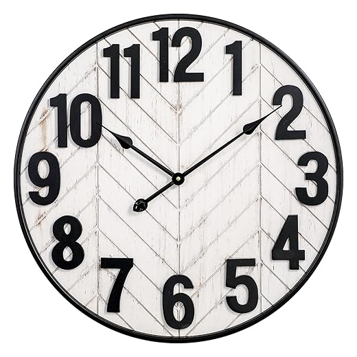 24-Inch Whitewashed Rustic Farmhouse Clock