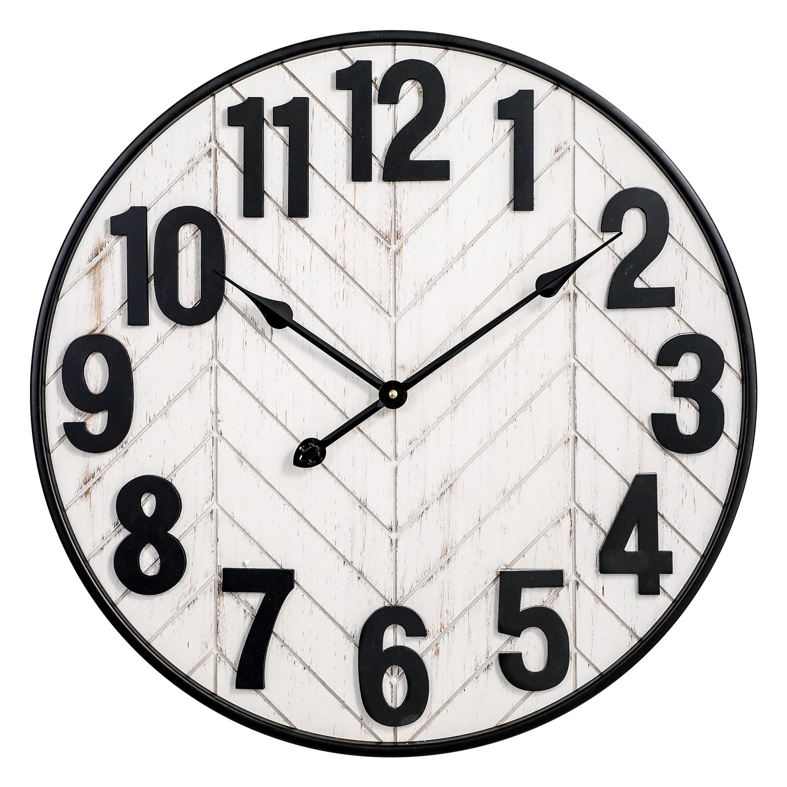 JUMBO HUMBLE 24 Inch Large Wall Clock, Rustic Wooden Farmhouse Wall Clock with Black Metal Frame, Battery Operated Non-Ticking Silent Wall Clocks for