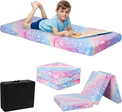 MeMoreCool Colchón plegable para niños unicornio que brilla en la oscuridad tapete para siesta para dormir en la guardería colchón plegable para