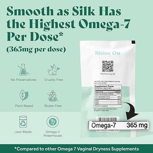 Miniatura 5 de Femininity Recambio suave como seda de 30 días para sequedad vaginal (60 cápsulas blandas)  Aceite de espino amarillo con 365 mg de Omega 7 + Omega