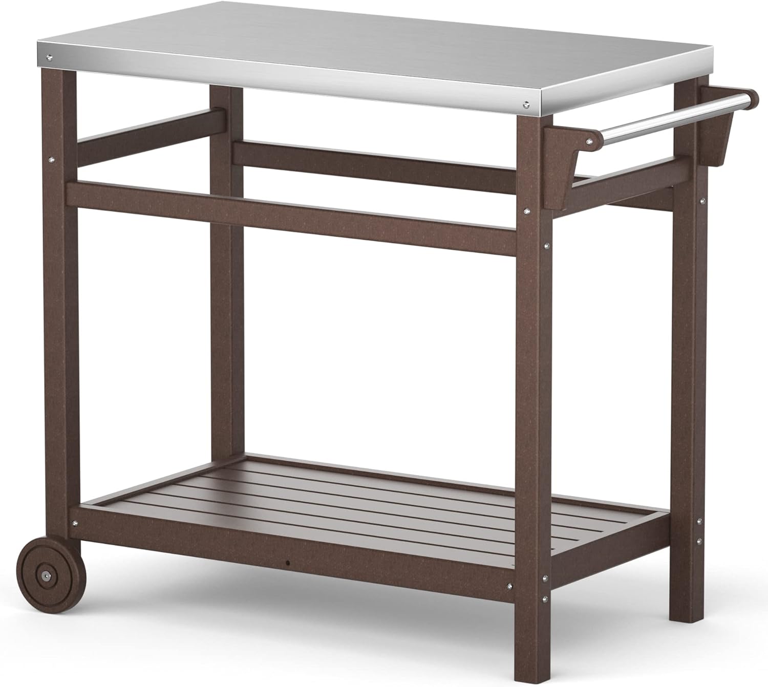 KORVOS Portable Outdoor Grill Cart with HDPE Legs,Stainless Steel Top&Double-Shelf Storage for BBQ Prep Table，A Long-Lasting Dining Cart Suitable for Outdoor&Indoor Use, Navy Blue