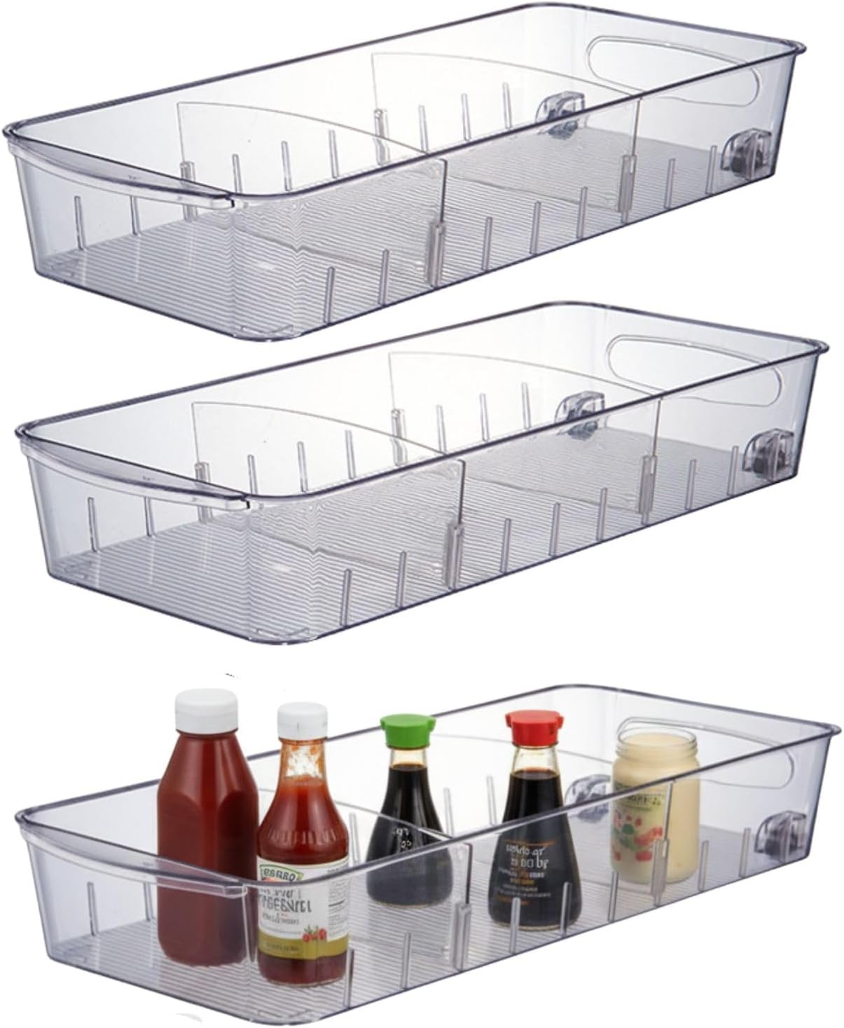 3 Pcs Refrigerator Drawer Organizer ,Fridge Organizer Bins on Wheels, Roll Out Pantry Storage Bins with Handle Upgrade Thick Plastic Pantry Storage Bins for Kitchen Organization