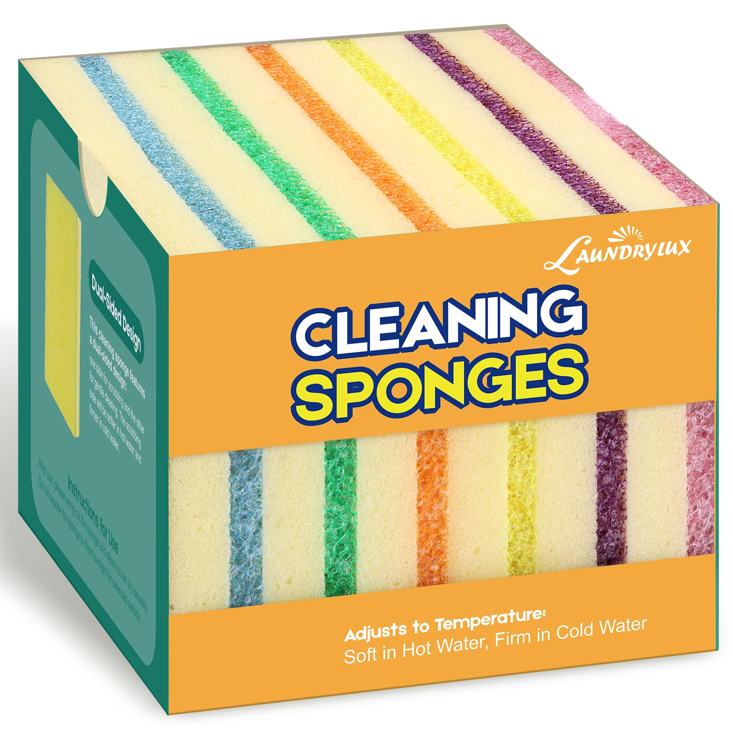 LAUNDRYLUX Scrub Sponge, Dual-Sided Temperature-Responsive Scrubber | Non-Scratch - Multipurpose Dish Sponges for Kitchens, Bathrooms, and Outdoor Use - 6 Pack