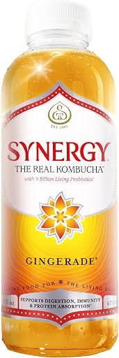 SYNERGY The Real Kombucha - Gingerade - 16 fl oz Bottle - Raw Probiotic Drink for Gut Health and Immune Support