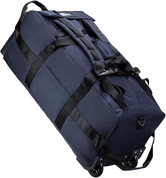 Wheeled Duffel Bag Rolling Garment Bag Large Portable Overnight Suitcase Backpack for Beach Business Trip Camping Storage Bag, Blue