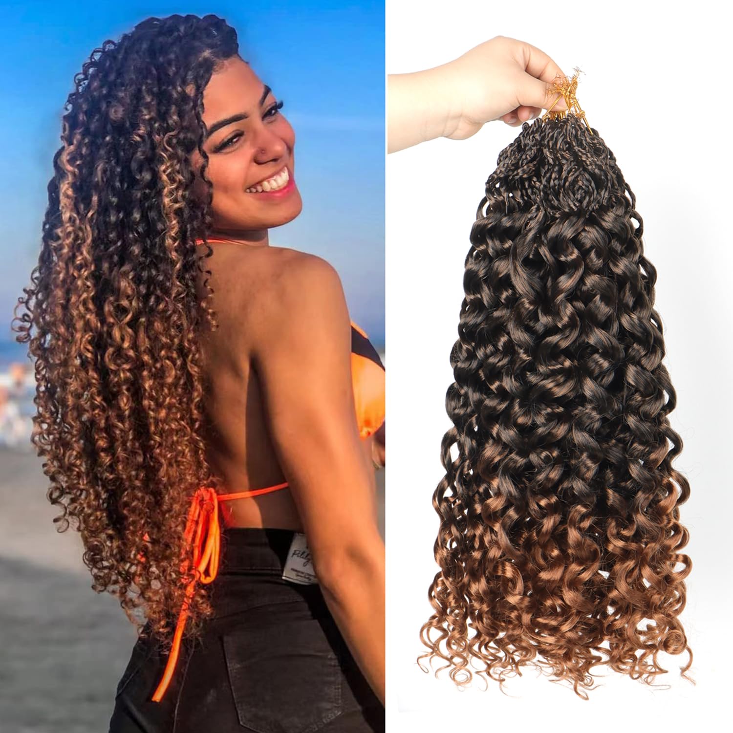 Ainimiu18 inch Gogo Curl Crochet Hair 8 Packs Ocean Wave Crochet Hair Pre Looped Deep Twist Goddess Box Braids Curly Water Wave Synthetic Braiding Hair For Black Women