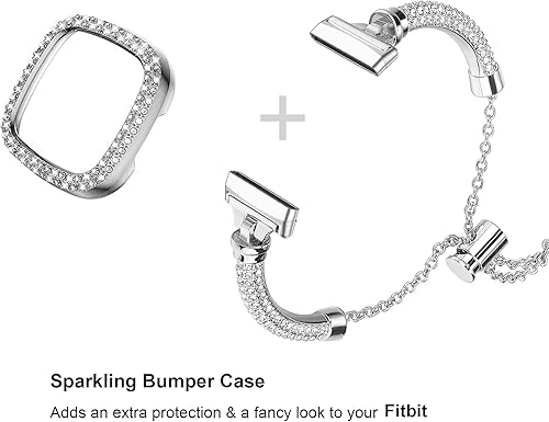 Vista 20 de Correa brillante y funda compatible con Fitbit Versa 4/Fitbit Sense 2 para mujer, pulsera de metal de acero inoxidable de repuesto para Fibit Sense