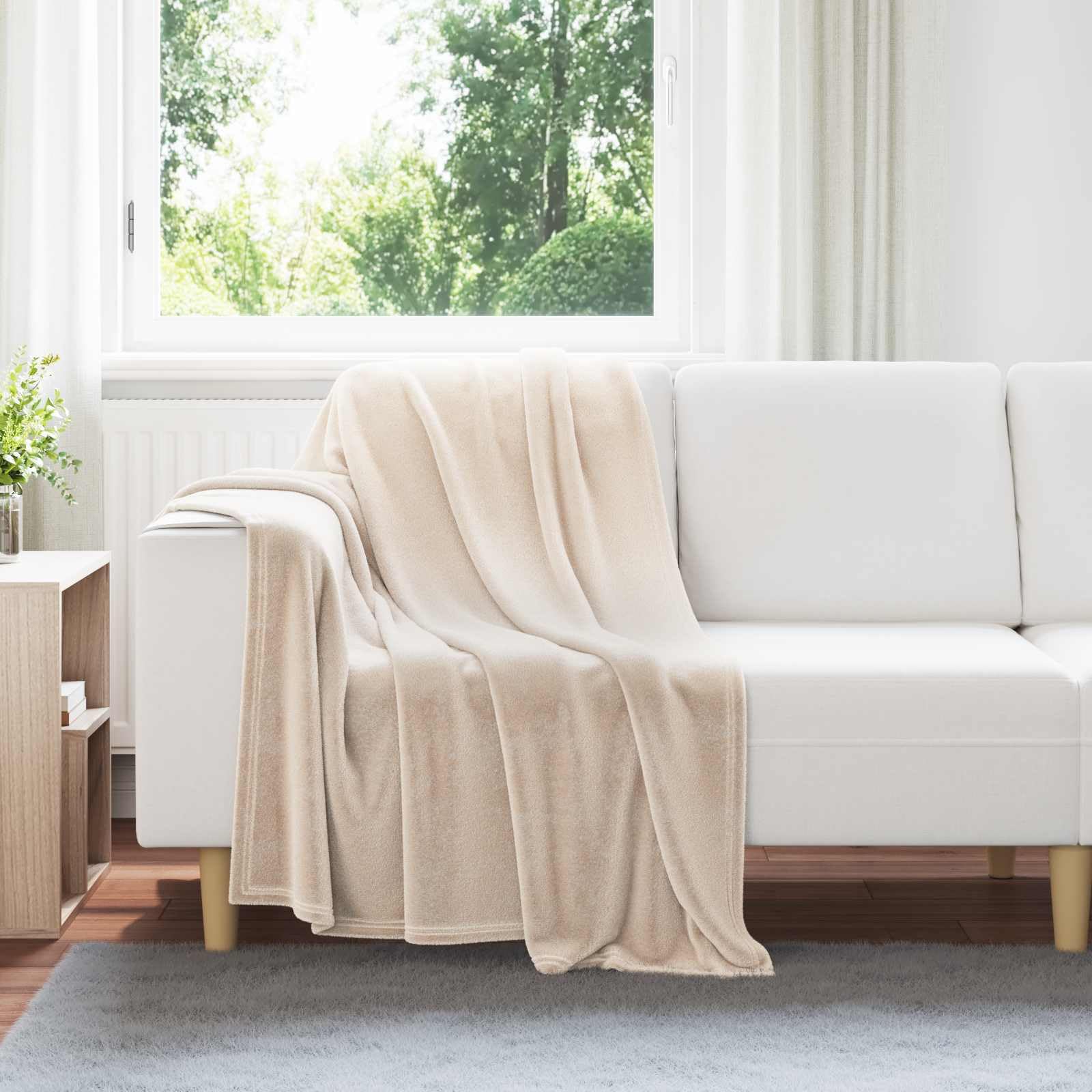 Couverture beige 130 x 150 cm en polaire - Jeté de lit - Couverture de canapé - Pour salon, chambre à coucher, canapé, pique-nique, voyage