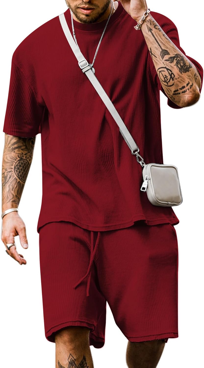 Babioboa Men’s Short Sleeve Tracksuit Summer T Shirt & Shorts set 2 Pockets Oversize Two Piece Casual Daily Duty-off