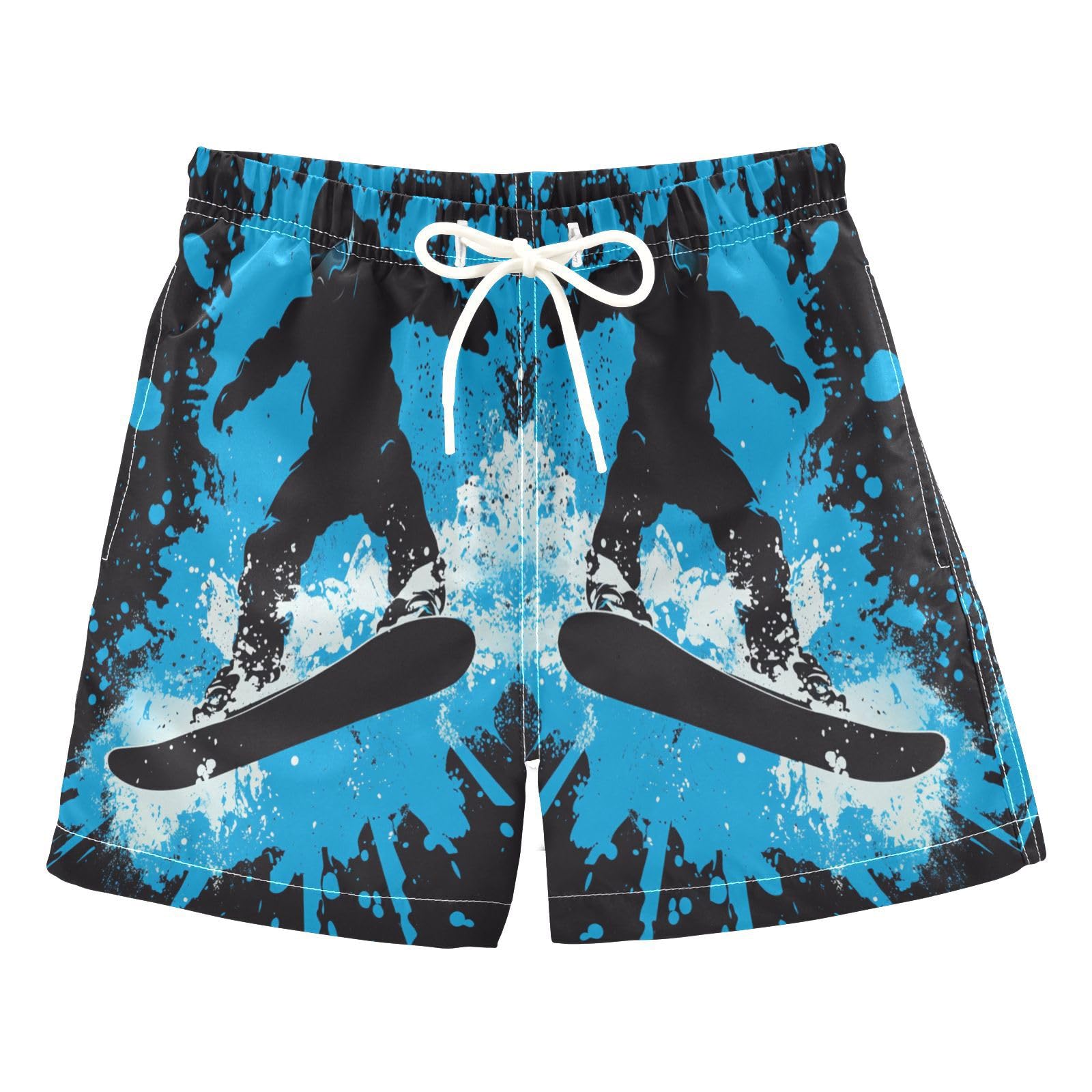 Jucciaco Boys Swim Trunk Graffiti Ski Board Blue Beach Board Shorts Teen Swimwear