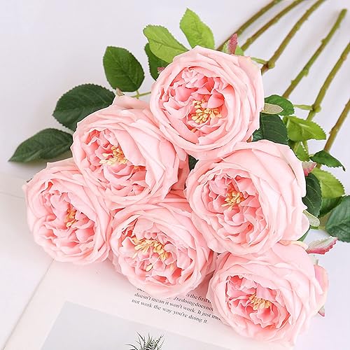 Miniatura 4 de UKELER Ramo de boda de rosas Austin, 4 piezas de flores artificiales de látex de tacto real para decoración del hogar, arreglo floral, centros de