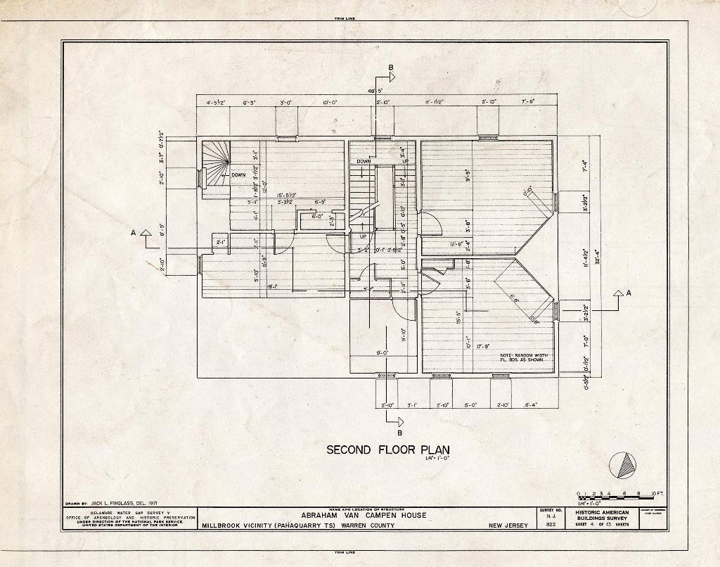 Historic PictoricBlueprint HABS NJ,21-MILBRO.V,4- (Sheet 4 of 13) - Abraham Van Campen House, Old Mine Road, Millbrook, Warren County, NJ 20in x 16in