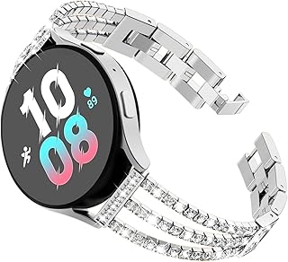 Fullife Compatible with Samsung Galaxy Watch6 Band for Women 40mm Galaxy Watch6 Classic/Galaxy Watch5 Pro/Galaxy Watch5/Galaxy Watch4/4 Classic with Crystal Bling Metal Link Bracelet Strap, Silver