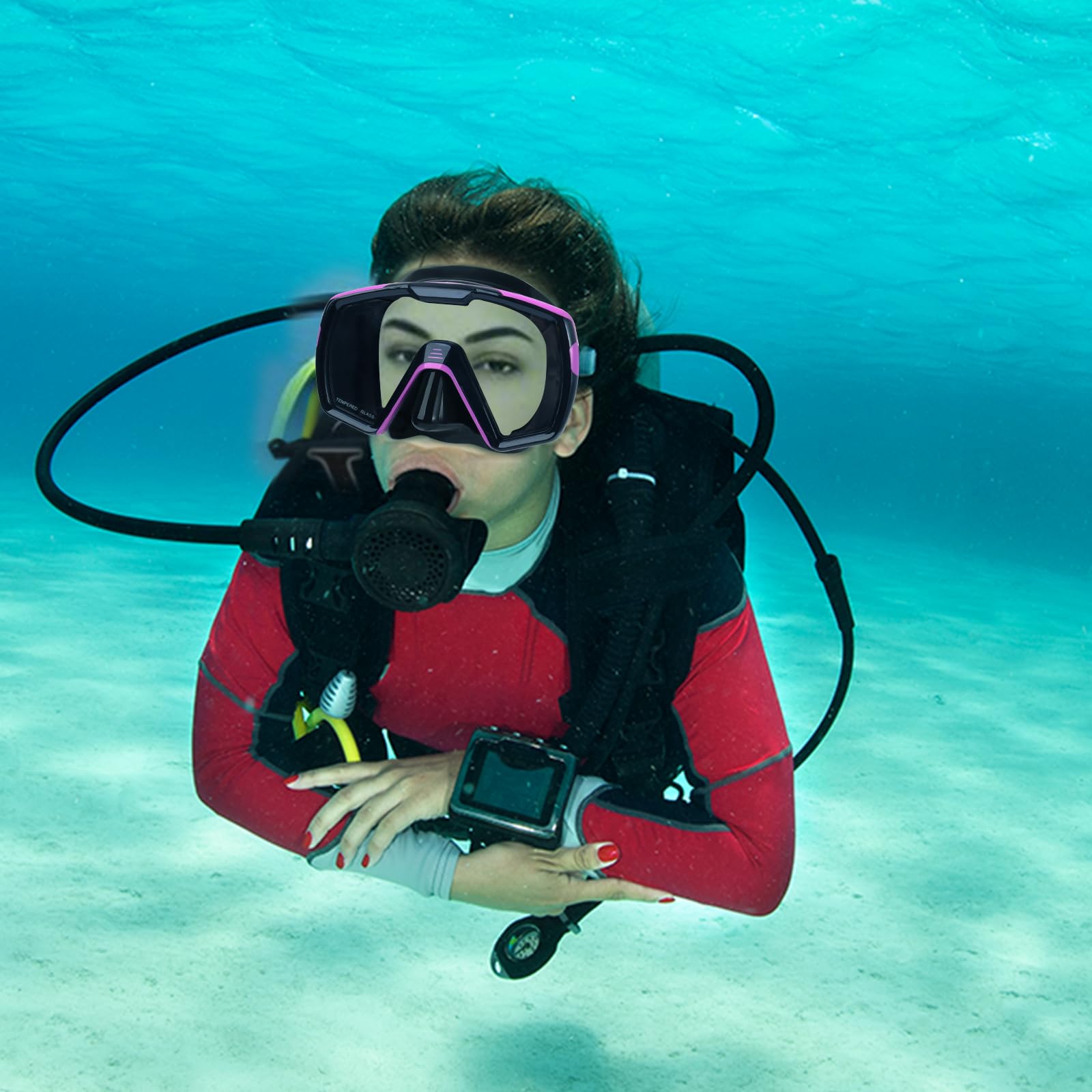 Occhiali da nuoto per uomo e donna in vetro temperato trasparente anti-appannamento, per snorkeling