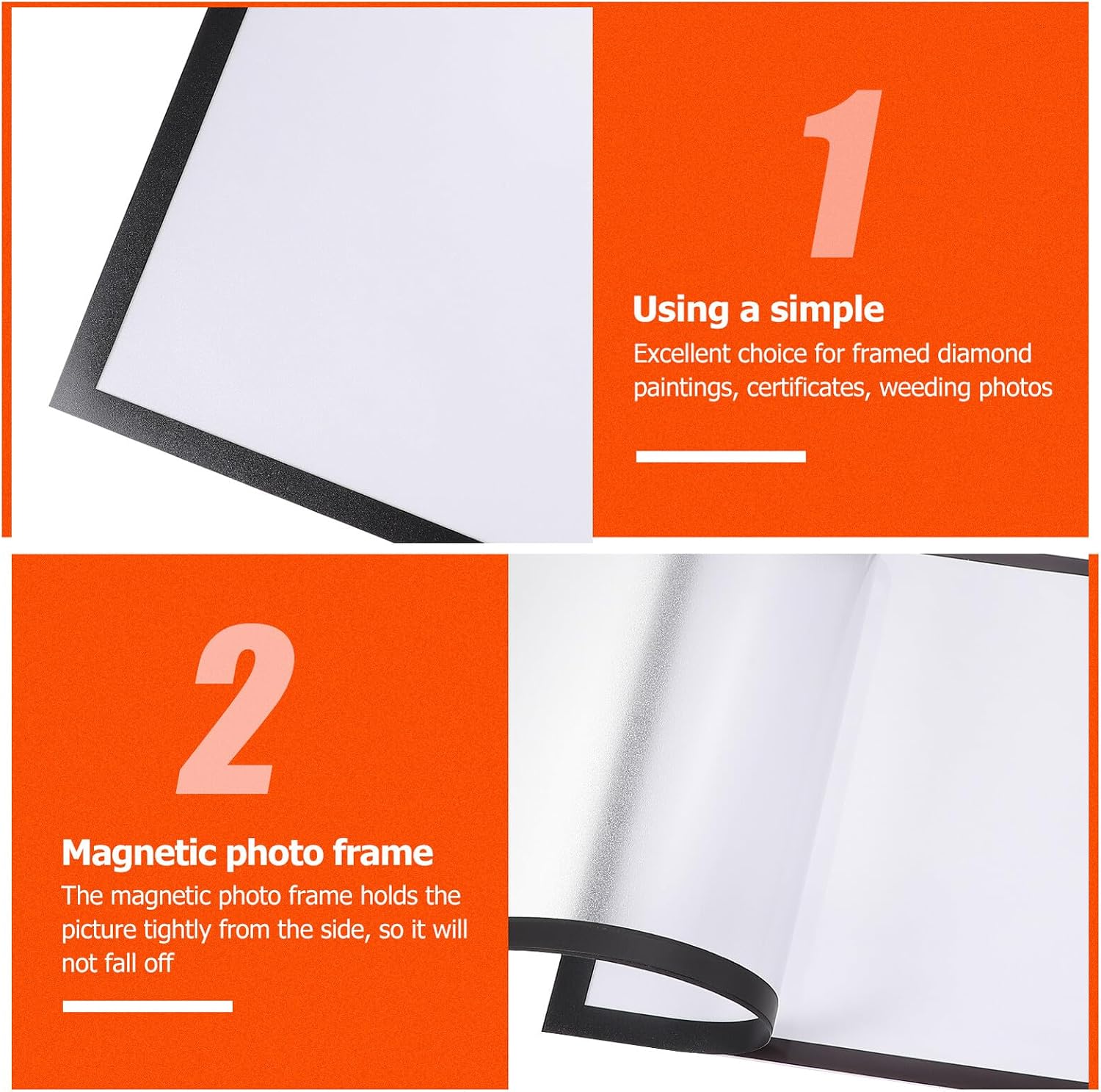 Uonlytech 2 Sets Magnetic Self-adhesive Picture Frames Black for Wall Display Home Decoration Photo and Painting Holder Simple Design Practical Use