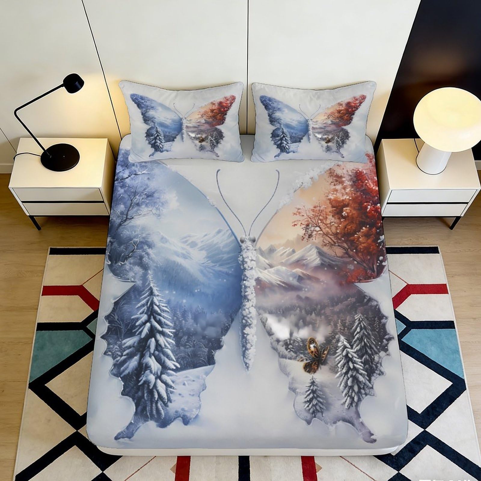 3D Printed Forest Mountain Fitted Sheet Microfiber Soft Wolf Deer Bed Cover for Bedroom Guest Room Decor 90x200x25cm