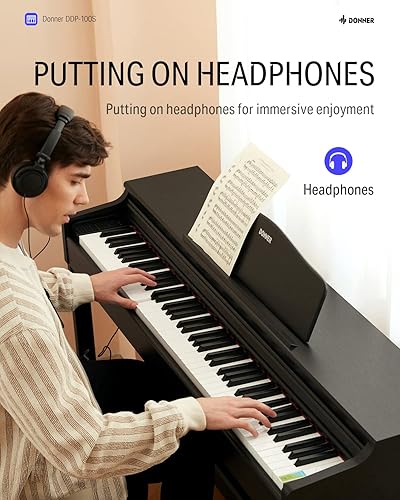 Miniatura 9 de Donner DDP-100S - Piano digital de 88 teclas, teclado de piano de acción de martillo graduado con MIDI INOUT, 200 sonidos, 200 ritmos, 100