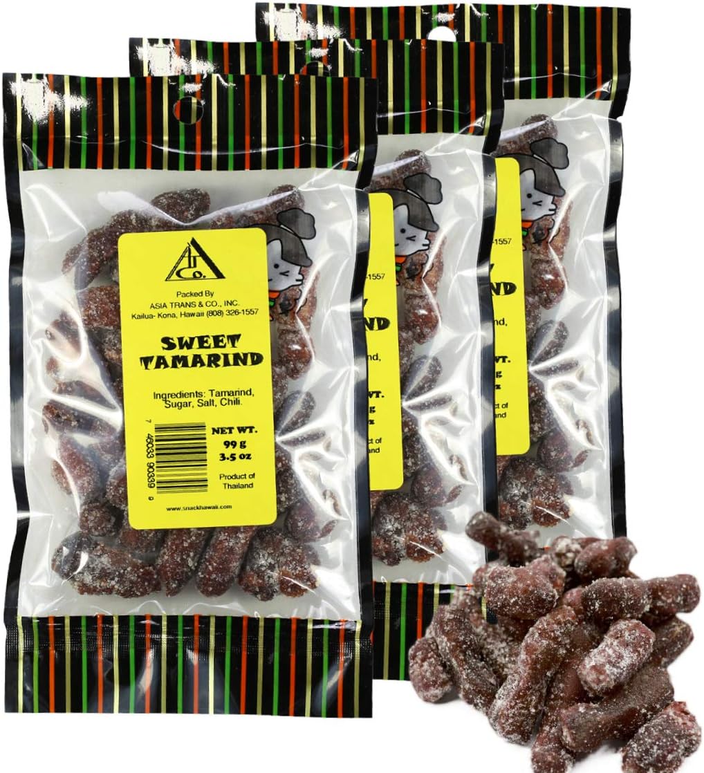 Snack Hawaii Sweet Tamarind - Healthy and Organic Nature's Sour Candy - Sugar, Salt, Chili Flavored Snacks Made Fresh from Real Fruit - Great Preserved Dried Fruits for Asian Cooking - 3-Pack, 3.5oz