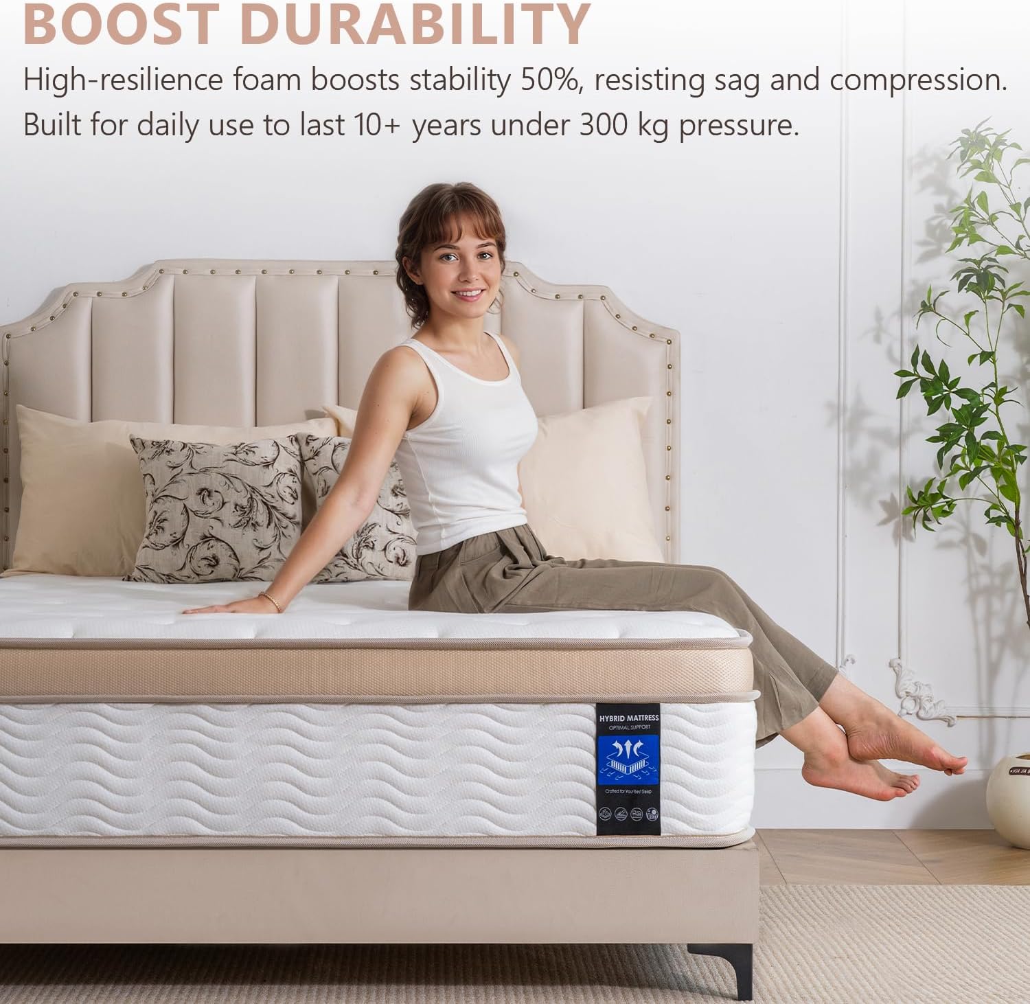 King Size Mattress Plush Soft 14 Inch Hybrid Cooling Breathable Memory Foam and Pocket Spring Bed, Pressure Relief, Zoned Support, Back Pain Relief, Fiberglass Free CertiPUR-US Certified