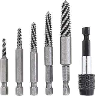 Yuentoen Damaged and Stripped Screw Extractor Set,6 Pcs HSS Easy Out Broken Bolt Extractor Kit with Extension Screw Holder, Water Pipe Screw and Spiral Removal Tool (Headless Screw Extractor)