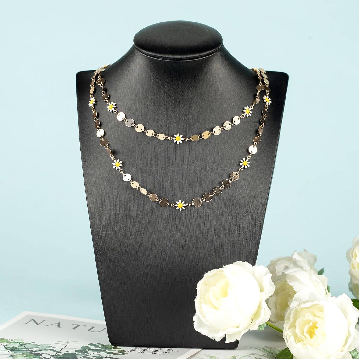 YOUBEIYEE 16.4 Feet Gold Plated Chain for Jewelry Making Brass Sequin Link Chain Roll White Daisy Chain Necklace Bracelet DIY for Women - Image 7