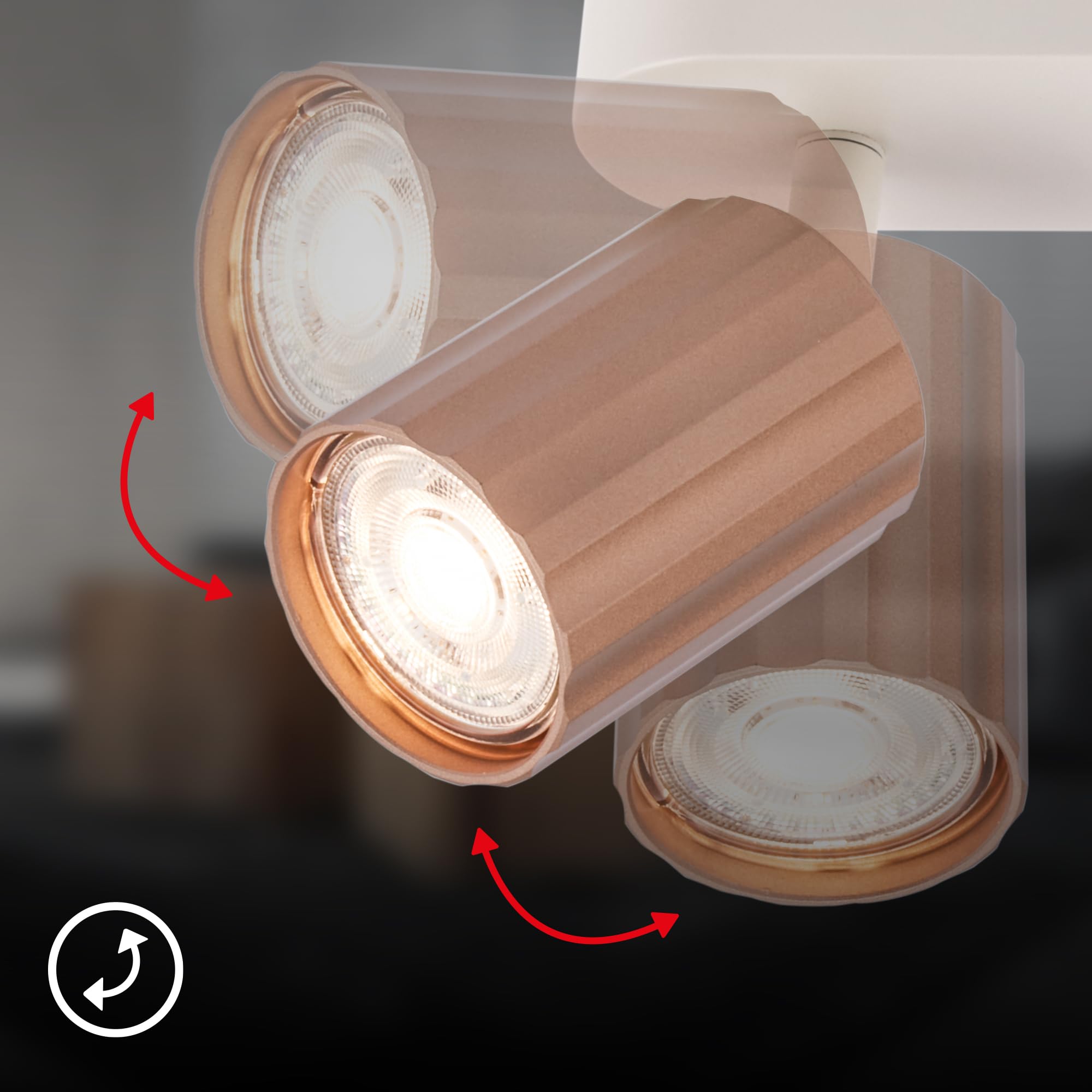 BRILONER - Deckenlampe mit Riffeln, schwenkbar, GU10, max. 9 W, Deckenleuchte, Lampe, Wohnzimmerlampe, Schlafzimmerlampe, Küchenlampe, Deckenstrahler, Deckenbeleuchtung, 32,5 cm, Coffee