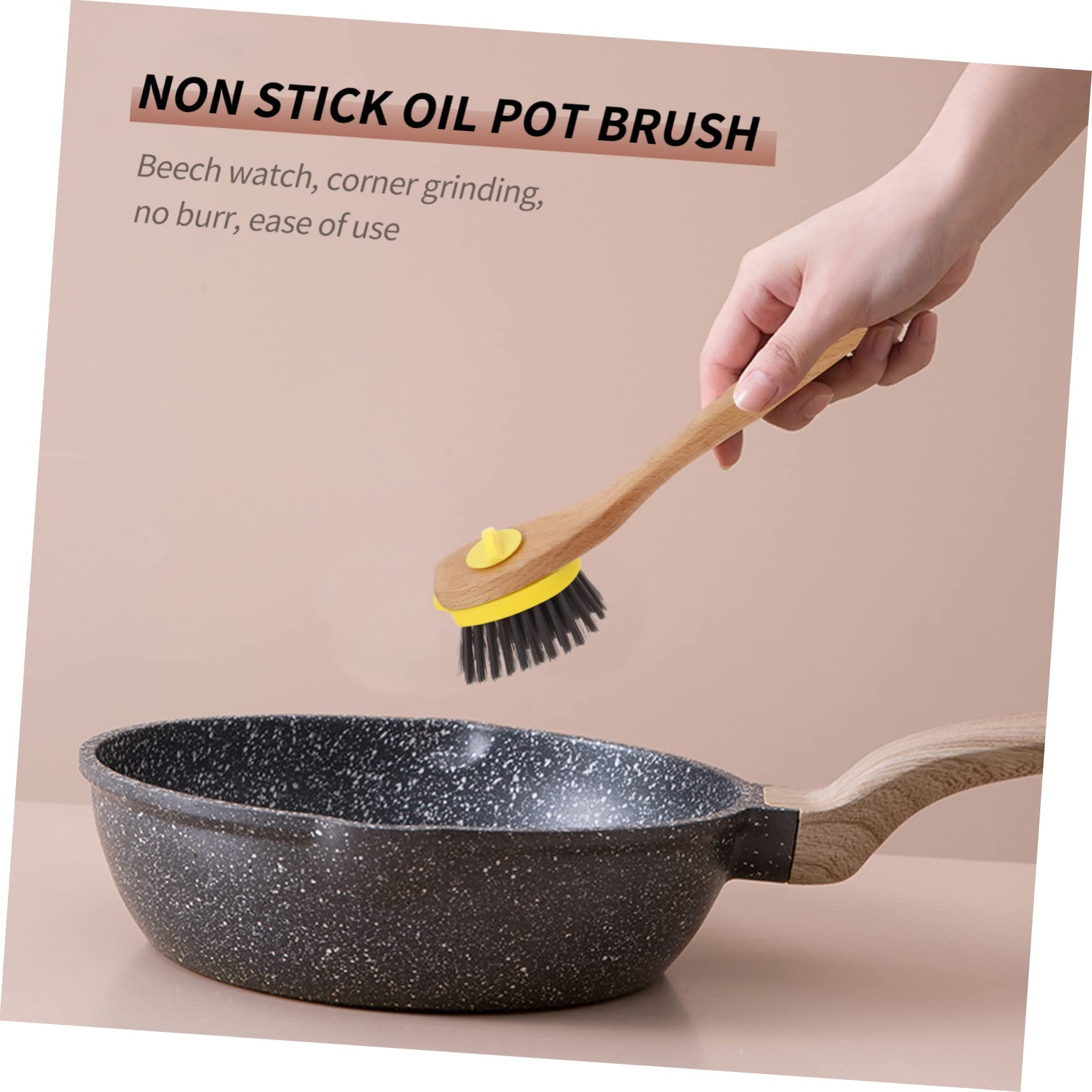 3 Piezas Cepillo de Cocina de Mango de Madera Cerdas Densas para Limpieza Eficaz de Ollas y Utensilios Práctico y Desmontable para Grasa y Suciedad Cocinas