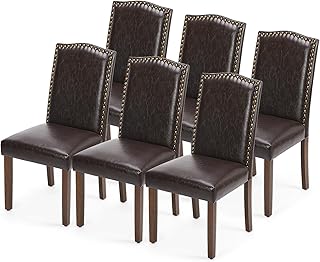 DUMOS Dining Chairs Set of 6, Moden PU Leather Kitchen Table Chairs with Wooden Legs and Padded Seat for Dining Room/Kitchen/Living Room/Restaurant, Brown