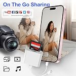 SD Card Reader for iPhone iPad Mac, USB C &Lightning Dual Connector, Digital Camera Adapter to iPhone, Hunting Trail Camera Memory Card Viewer with SD/Micro SD 2 Slot, No App Plug and Play