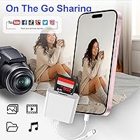 Vista 6 de Lector de tarjetas SD Denlane para iPhone iPad, lector de tarjetas de memoria con interfaz dual USB C y Lightning, adaptador de cámara digital