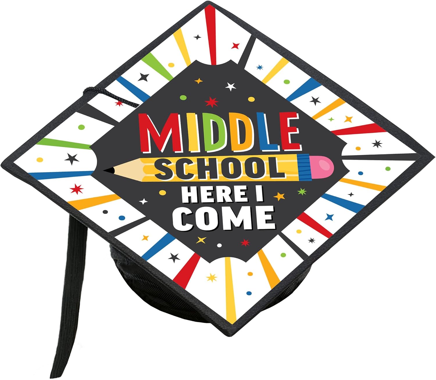 Big Dot of Happiness Middle School Here I Come - Graduation Cap Decorations Kit - 3D Mortarboard Cover with Easy Assembly, Decorative Cap Topper Set with Poster Mounts