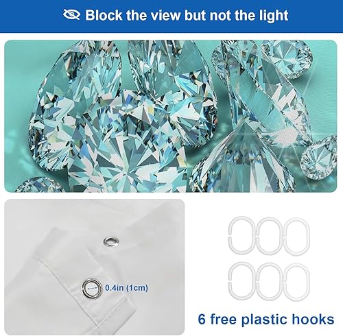 Vista 21 de Shrahala Brilliant Round Brilliants - Cortina de ducha decorativa con diamantes, azul turquesa, decoración de baño, fibra de poliéster, impermeable