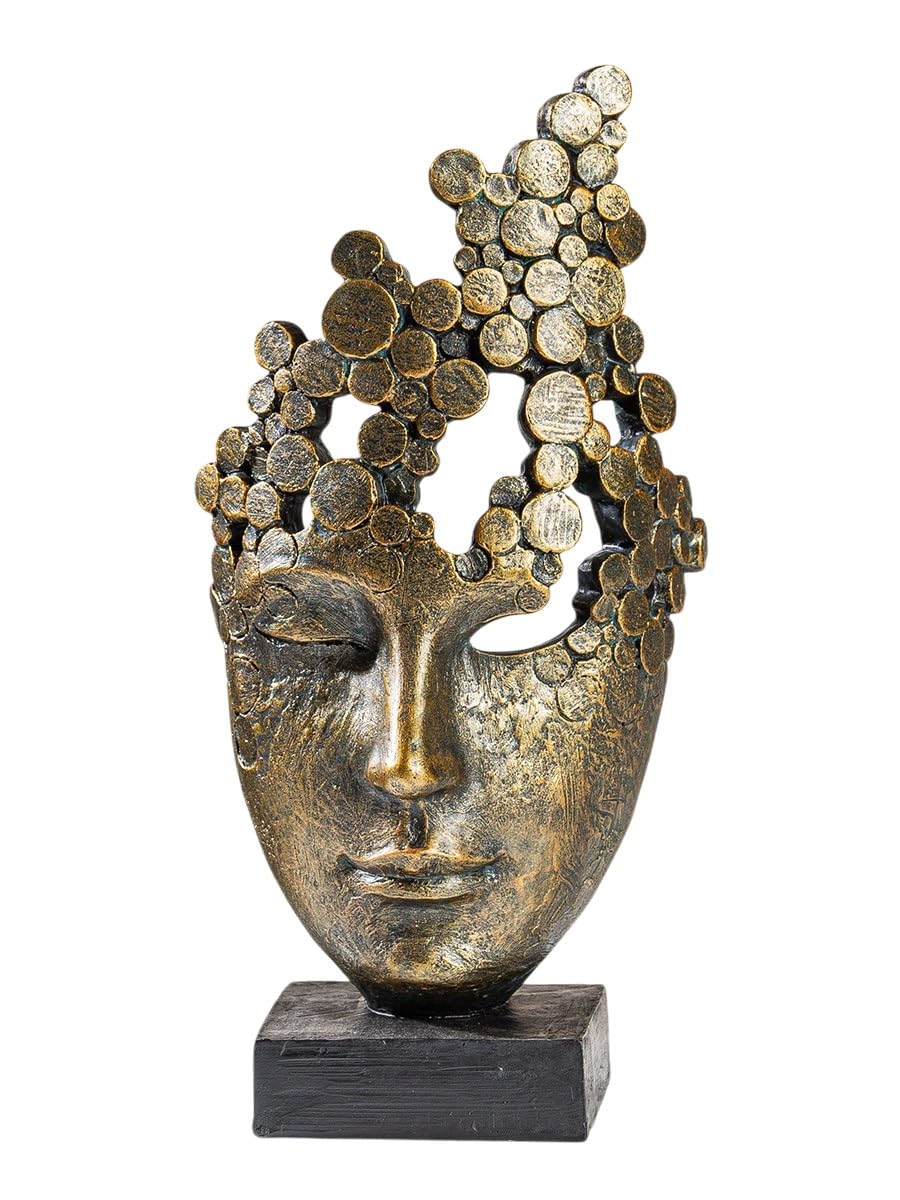 Casablanca Figurine décorative Sculpture Femmes Visage Masque - Figurine décorative Masque Facial en résine Couleur : Bronze - Décoration Cadeau Anniversaire Hauteur 31,5 cm