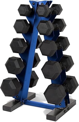 Miniatura 12 de CAP Barbell Juego de mancuernas hexagonales recubiertas de 150 libras con estante vertical | Múltiples opciones Estante blanco,Estante azul,Estante